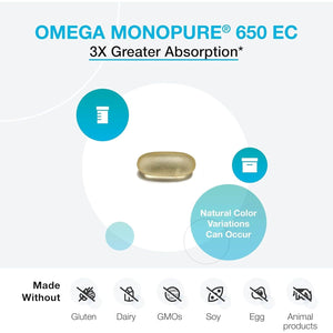 XYMOGEN Omega Monopure 650 EC - Omega-3 Fish Oil Supplements (120 Softgels)