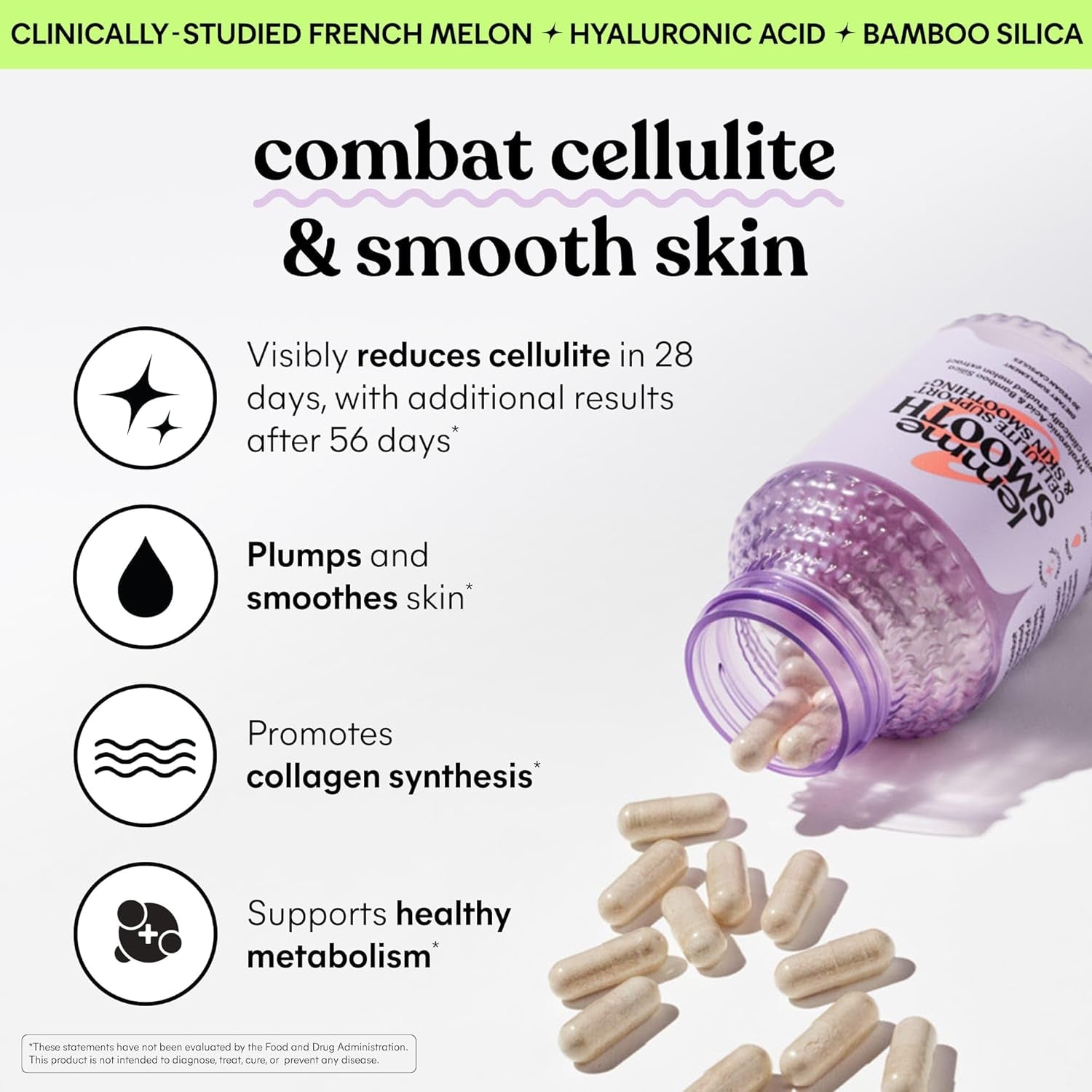 Lemme Smooth anti Cellulite Capsules for Women, Smooth Legs & Thighs (1 Month Supply 30 Ct)