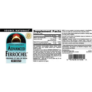 Source Naturals Advanced Ferrochel, Dietary Supplement Yielding 27 Mg of Iron - 180 Tablets