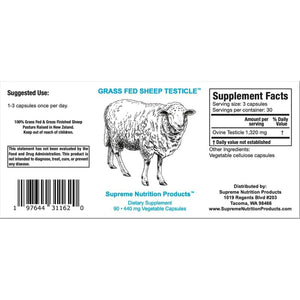 Supreme Nutrition Sheep Testicle - 100% Grass Fed and Finished in New Zealand, 90 Capsules