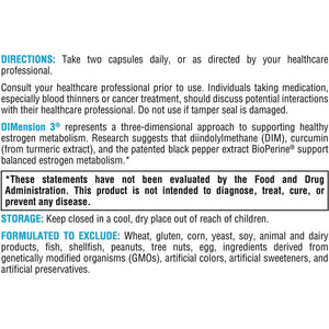 XYMOGEN Dimension 3 - DIM Supplement with Curcumin + Bioperine - Supports Healthy Estrogen Detox, Hormonal Balance for Women and Men (120 Capsules)