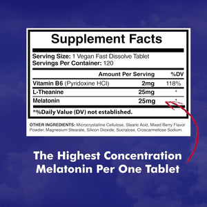 Melatonin 25Mg per One Tablet 120 Chewable Tablet with L-Theanine & Vitamin B-6