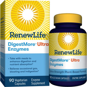 Renew Life Adult Digestmore - Ultra-Strength Plant-Based Digestive Enzyme Formula - 90 Vegetarian Capsules