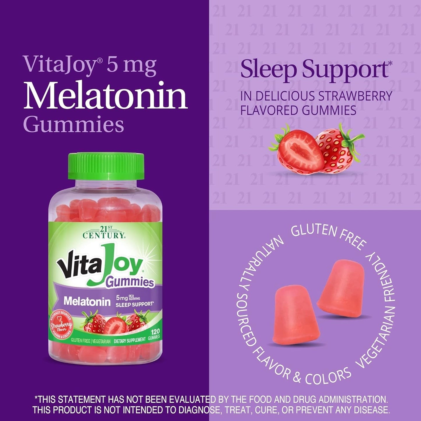 21St Century Vitajoy Melatonin Gummies, Multi, Strawberry, 120 Count