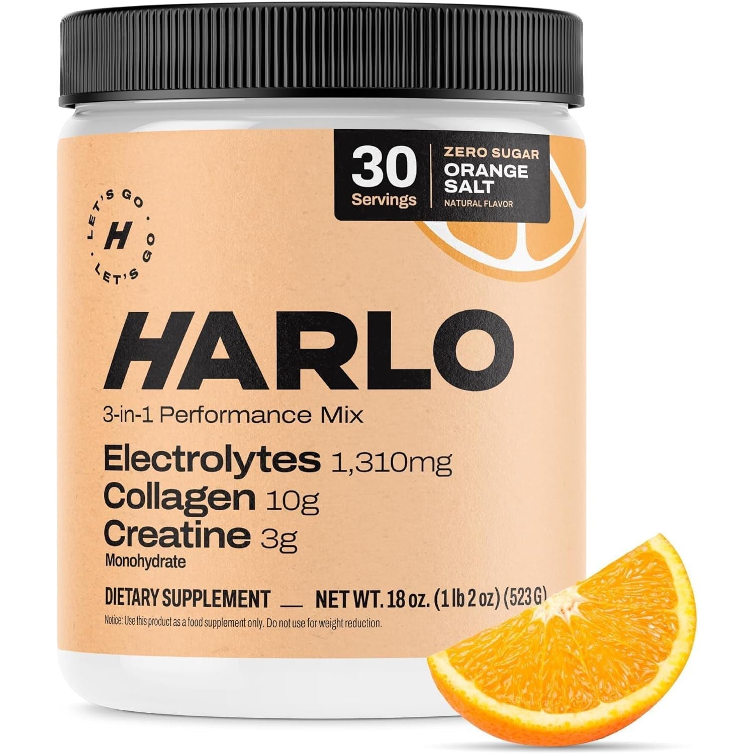 Harlo - Orange Salt Electrolyte Drink Mix with Bovine Collagen & Creatine - Post Workout Recovery