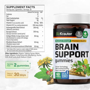 BIO KRAUTER Brain Support Gummies - Natural Brain Supplement - 60 Vegan Chews