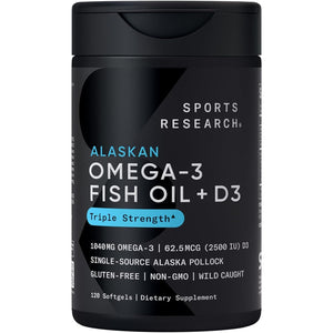 Sports Research® Triple Strength Omega-3 + Vitamin D3 2500Iu (62.5Mcg) 120 Capsules