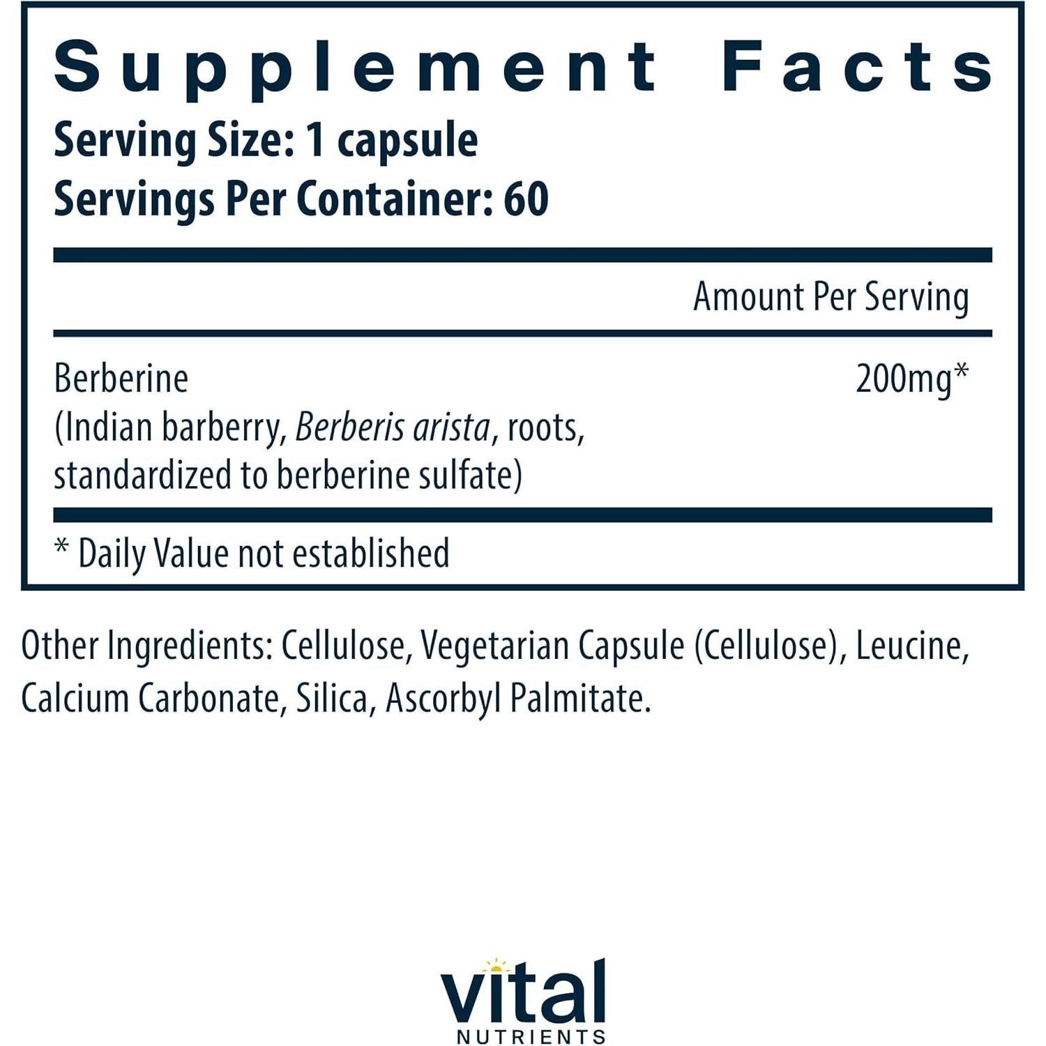 Vital Nutrients Berberine | Supports Healthy Bowel Function and Normal Triglyceride Levels 200 Mg | 60 Capsules