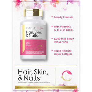 Carlyle Hair Skin and Nails Vitamin | 120 Softgels | Beauty Formula Supplement | with Biotin and Collagen | Non-Gmo, Gluten Free