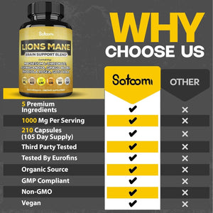 Lions Mane Supplement Capsules - Support Brain Health, Positive Mood & Energy Production 210 Vegan Capsules