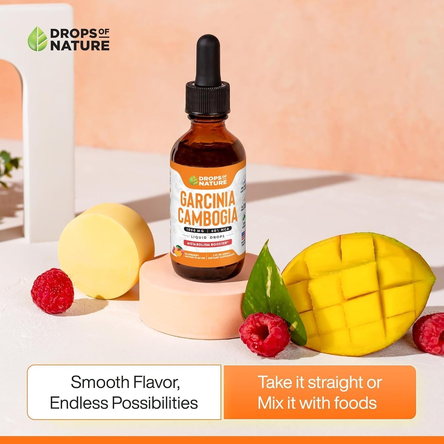 Garcinia Cambogia - Appetite Suppressant for Weight Loss - 2 Fl. Oz. Natural Raspberry Mango