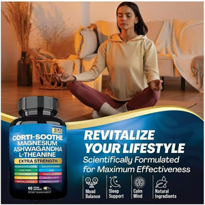 Corti-Soothe Cortisol Supplement Magnesium Glycinate 200Mg, L-Theanine 150Mg Ashwagandha 150Mg (60 Capsules)