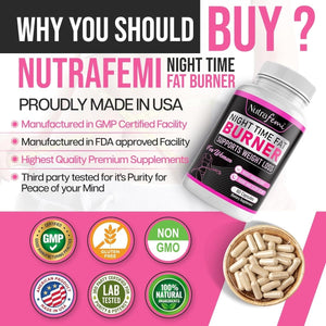 Fat Burners for Women Weight Loss - Night Time Fat Burner 60 Capsules - Suppviv