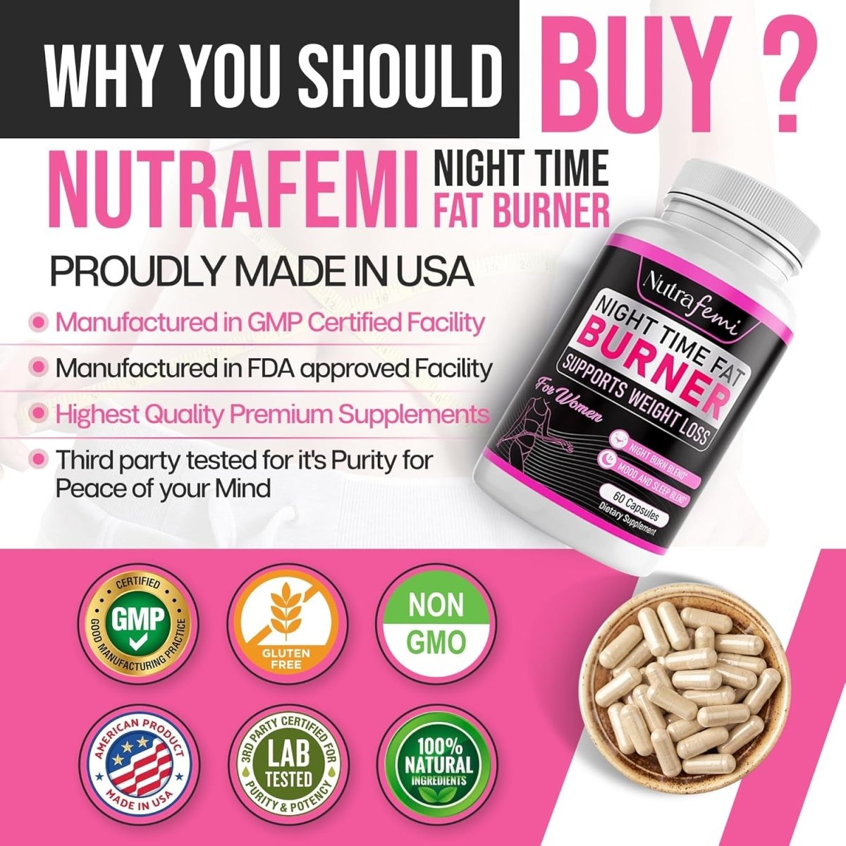 Fat Burners for Women Weight Loss - Night Time Fat Burner 60 Capsules - Suppviv