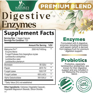 Digestive Enzymes with Probiotics - Probiotic Multi Enzymes for Digestive Health and Bloating Relief 120 Capsules