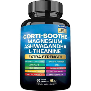 Corti-Soothe Cortisol Supplement Magnesium Glycinate 200Mg, L-Theanine 150Mg Ashwagandha 150Mg (60 Capsules).