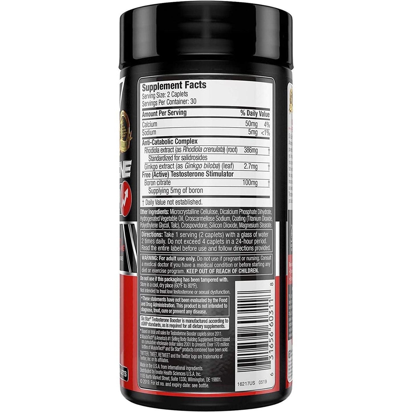 Six Star Nutrition Testosterone Booster for Men with Rhodiola Extract and Boron Citrate 60 Pills