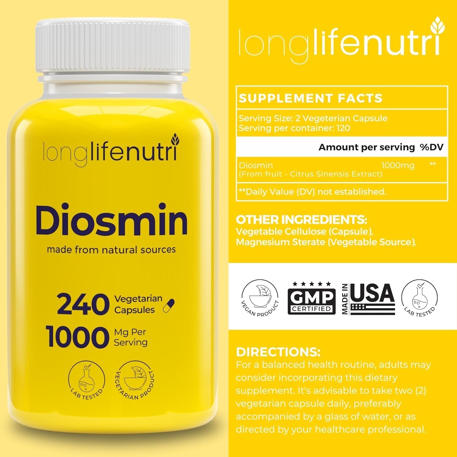 Diosmin 1000Mg Advanced Formula - for Circulatory Health Support 240 Capsules