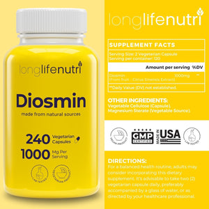 Diosmin 1000Mg Advanced Formula - for Circulatory Health Support 240 Capsules