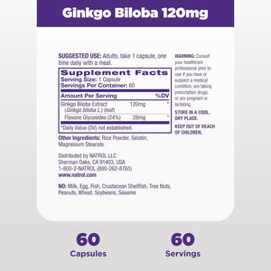 Natrol Brain Health Ginkgo Biloba 120Mg, for Brain Health and Memory Support, 60 Capsules