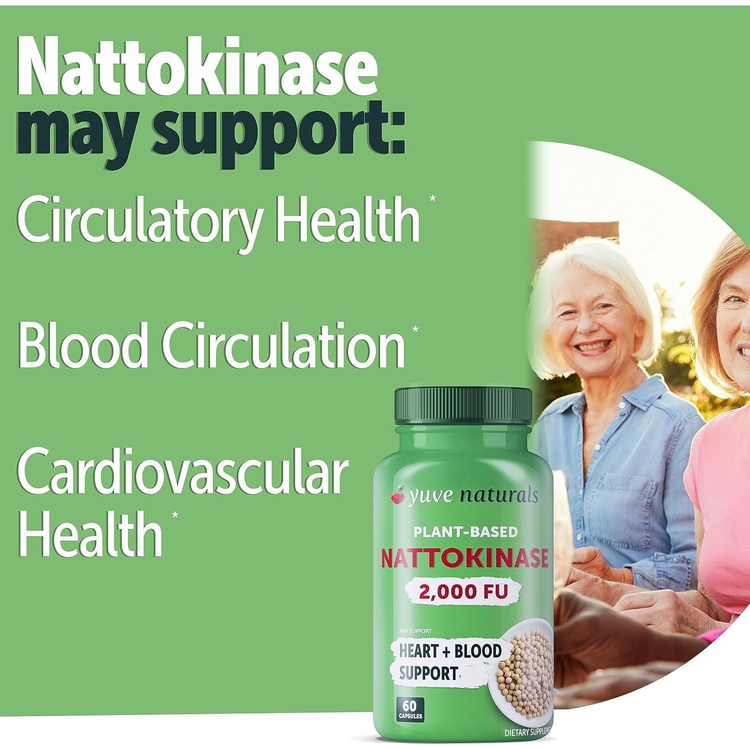Yuve Nattokinase 4000 FU, Nattokinase Supplement for Cardiovascular Health Support 60 Pills, Made in USA