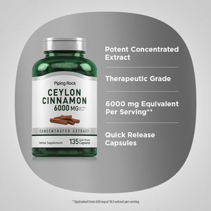 Piping Rock Ceylon Cinnamon Capsules | Concentrated Herbal Extract Supplement | (6000Mg/135 Count)