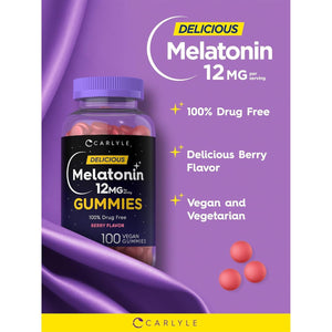 Carlyle Melatonin Gummies 12Mg | 100 Count | Berry Flavor