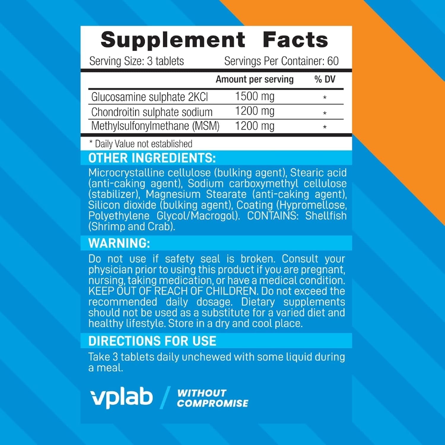 Vplab Glucosamine Chondroitin MSM Complex - Triple Strength Formula Supplement for Joint Support & Mobility 180 Count