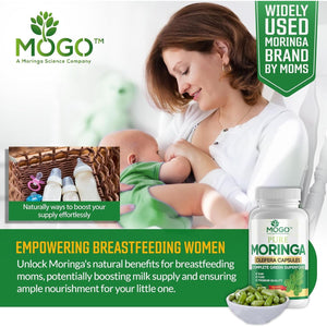 MOGO Organic Moringa Powder Capsules, for Energy, Immunity & Joint Health, 180 Count