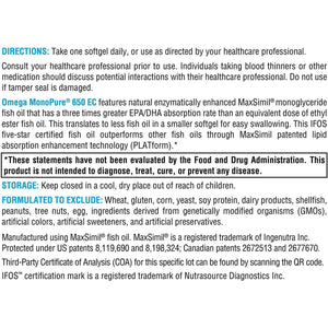 XYMOGEN Omega Monopure 650 EC - Omega-3 Fish Oil Supplements (120 Softgels)