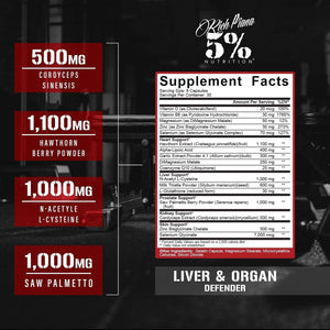 5% Nutrition Rich Piana Liver & Organ Defender Cycle Support plus NAC (90 Servings).
