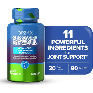 ORZAX All-In-One Joint Support Supplement with Glucosamine Chondroitin MSM - Turmeric, Collagen, Bromelain & Boswellia Extract Capsules, Function & Comfort - 90 Tablets