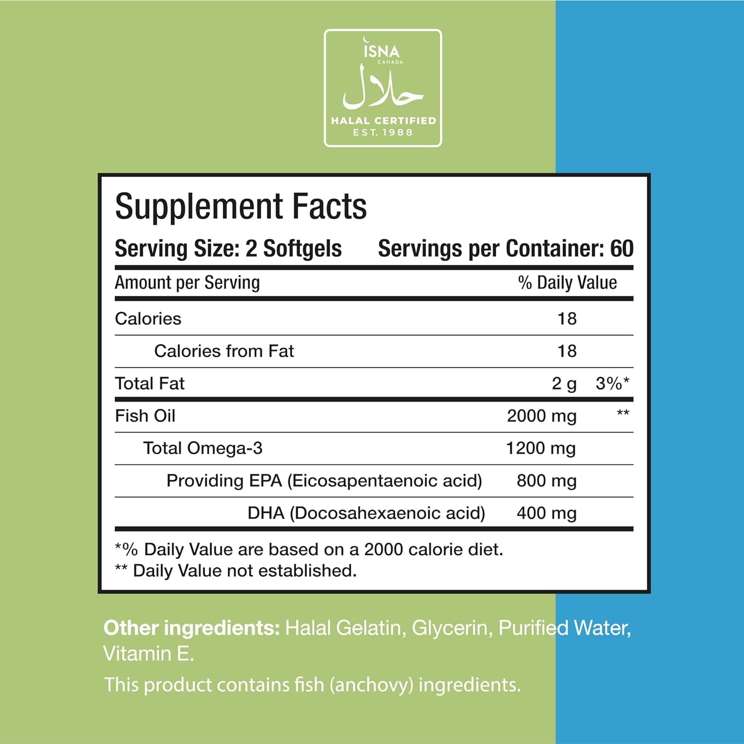 Noor Vitamins Halal Fish Oil, Ultra Omega 3 Wild Peruvian Fish Oil (800 Mg EPA & 400 Mg DHA) (120 Count)