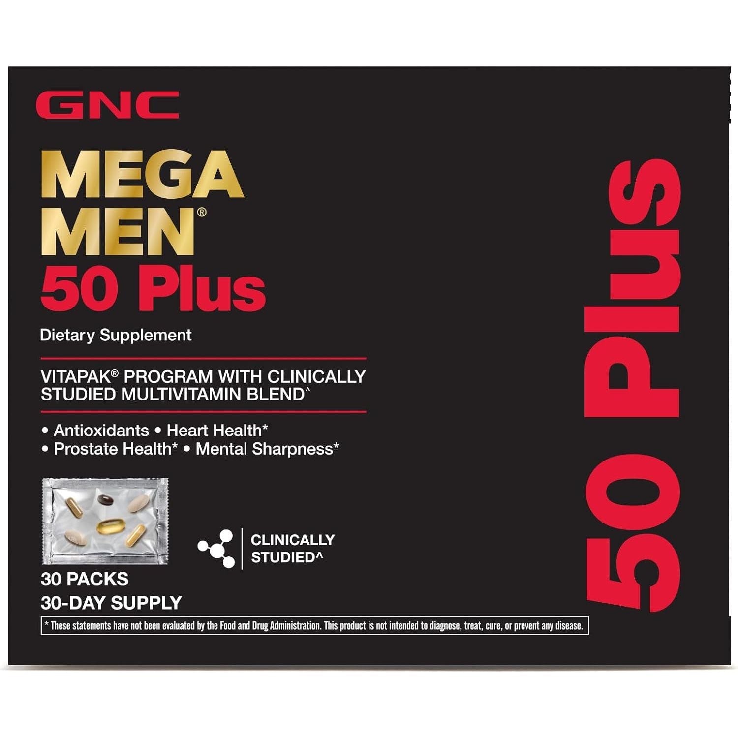 GNC Mega Men 50 plus Vitapak | Heart Health, Prostate Health, and Mental Sharpness | 30 Count