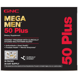 GNC Mega Men 50 plus Vitapak | Heart Health, Prostate Health, and Mental Sharpness | 30 Count