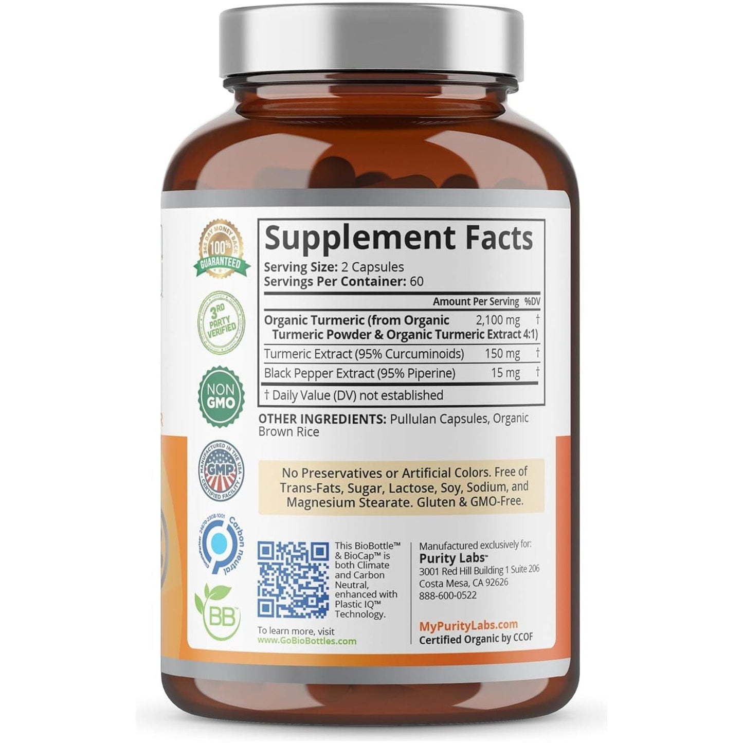 Organic Turmeric Curcumin with Black Pepper Bioperine 2,250 Mg - Antioxidant Joint Supplement, Muscle & Brain Support 120 Capsules