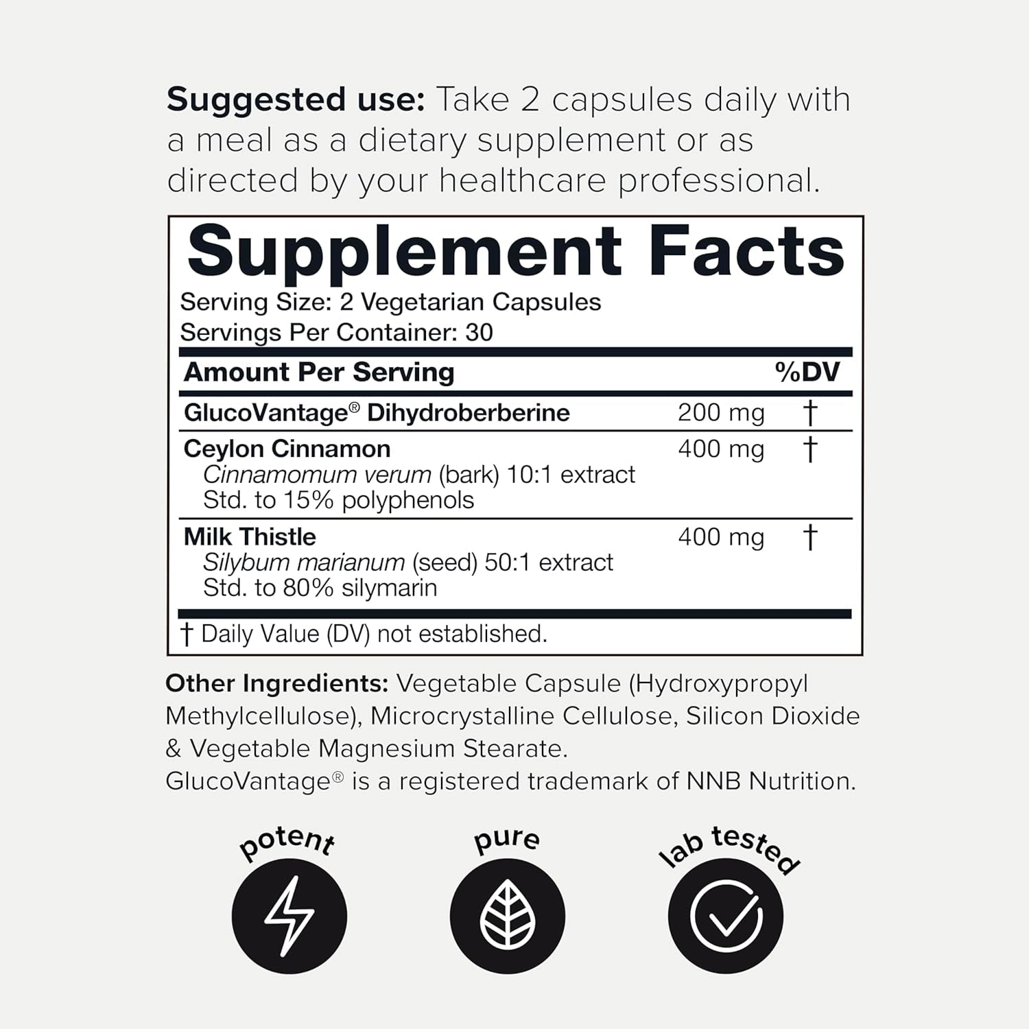 Dihydroberberine Supplement - Ultra High Potency 1,000Mg Formula with Glucovantage, 10:1 Ceylon Cinnamon & 50:1 Milk Thistle - Third-Party Lab Tested