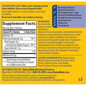 Nature Made Zero Sugar Melatonin 5Mg Extra Strength Gummies 70 Day Supply