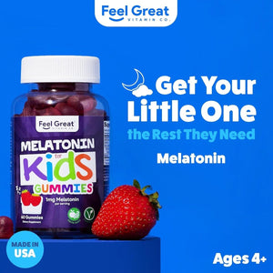 Feel Great Kids Melatonin Gummy Sleep Aid | Strawberry Flavored - 60 Day Supply - Suppviv