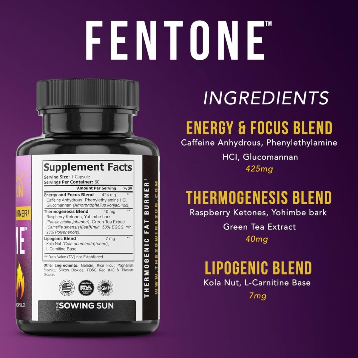 Fentone Thermogenic Fat Burner Energy Booster & Weight Loss 60 Diet Pills - Suppviv