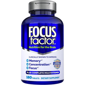 Focus Factor Brain Supplement Multivitamin Improve Memory and Clarity - Boost Concentration 180 Tablets.