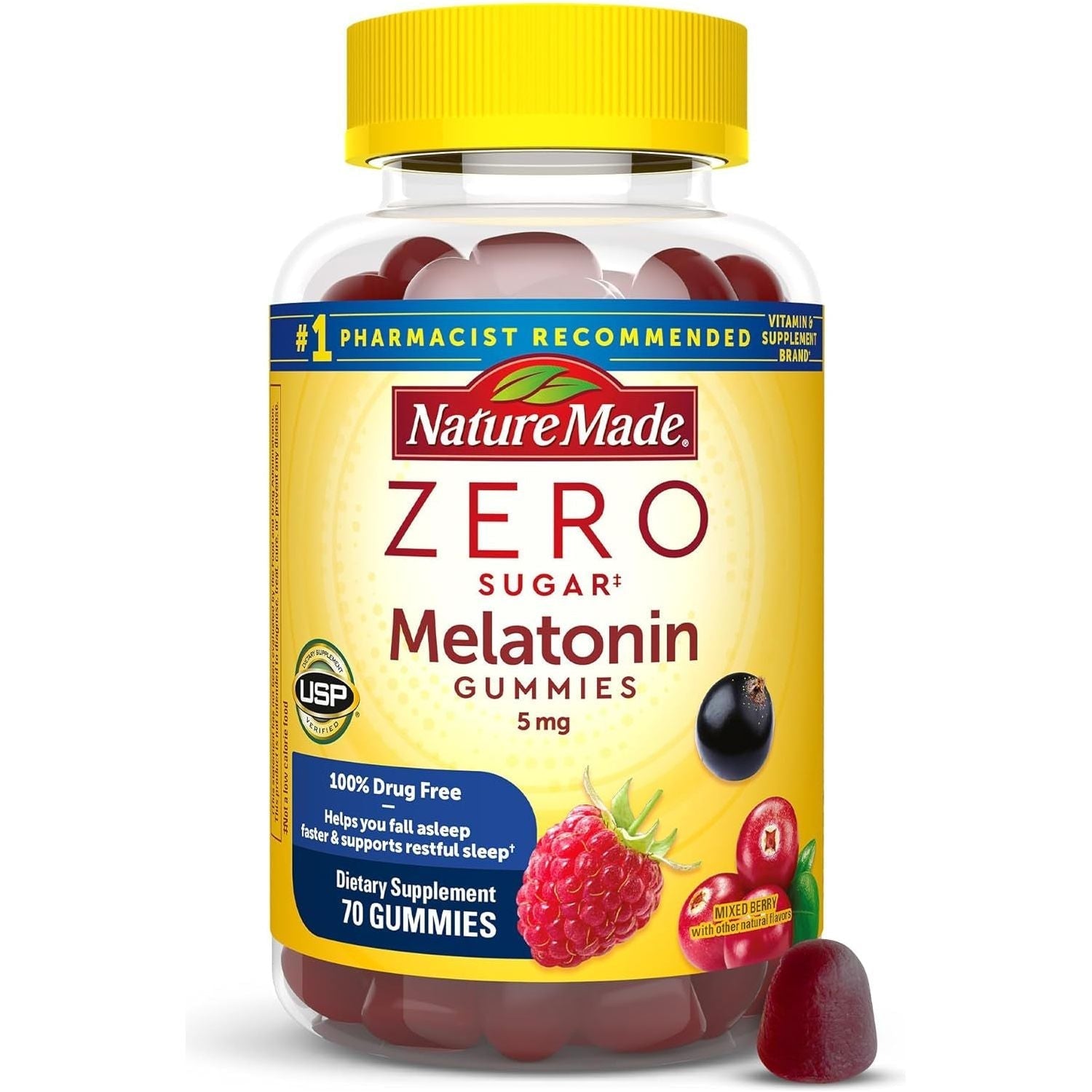 Nature Made Zero Sugar Melatonin 5Mg Extra Strength Gummies 70 Day Supply