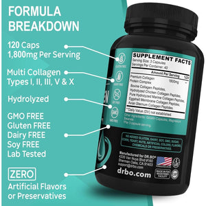 Multi Collagen Peptides - Type I, II, III, V, & X Multi Collagen - 120 Protein Capsules