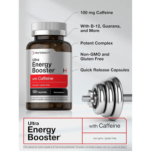 Horbäach Energy Supplement with Caffeine, Ginseng & Vitamin B12 120 Capsules