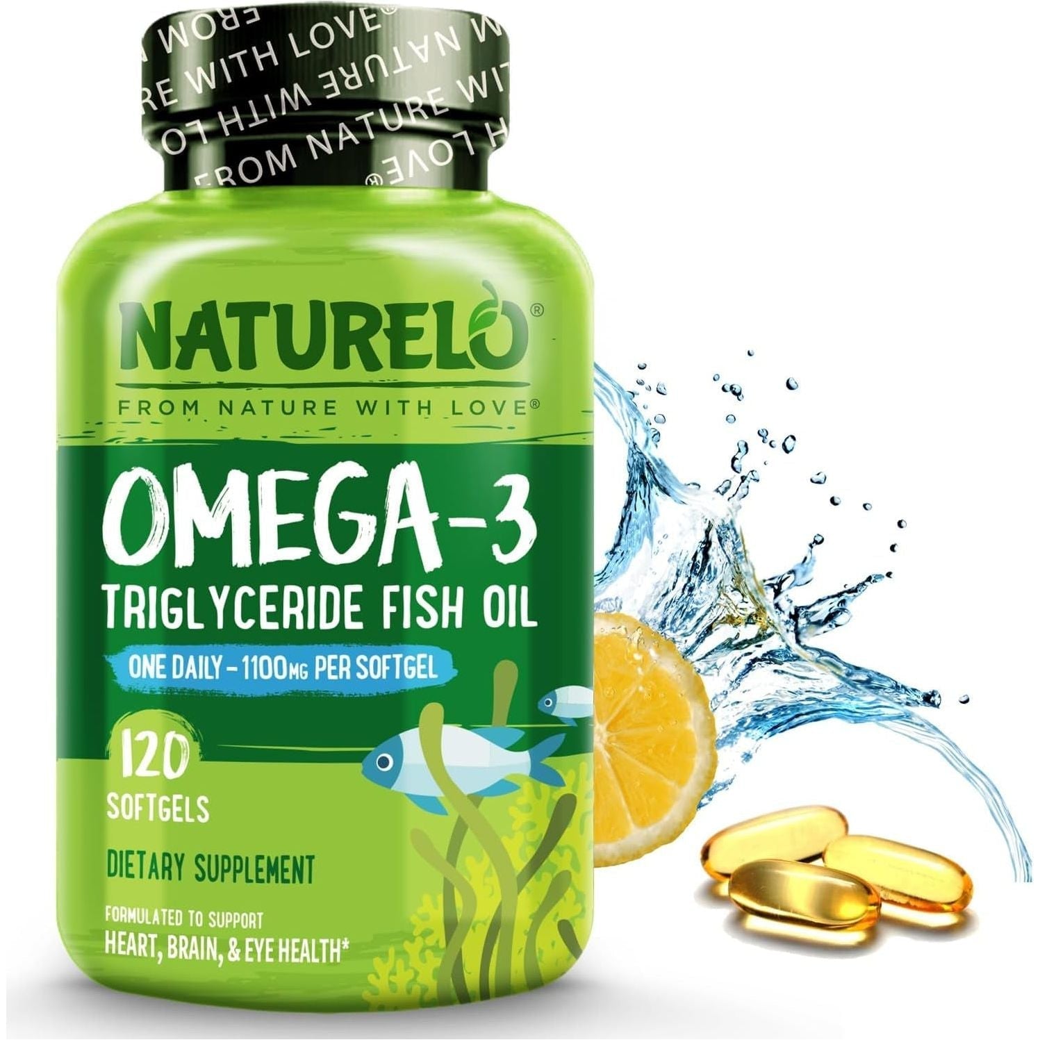 NATURELO Burpless Omega 3 Fish Oil Supplement - 1100Mg Triglyceride Omega-3, EPA + DHA 120 Softgels