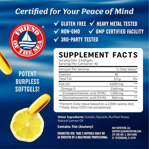 Triple Strength Omega 3 Fish Oil 3600 Mg | EPA & DHA | 2100Mg 120 Count