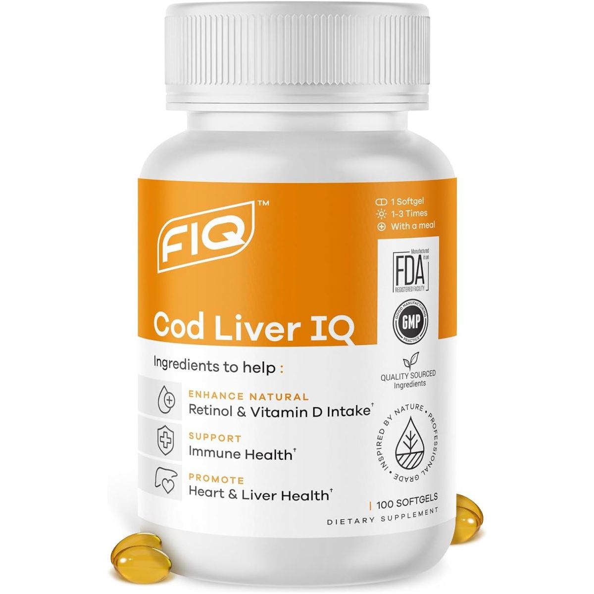 FIQ - Cod Liver IQ Cod Liver Oil Softgels Vitamins A & D and Omega - 3 Fatty Acids - Suppviv