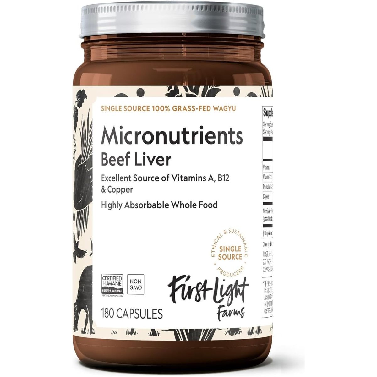 First Light Farms Freeze - Dried Beef Liver Capsules 3000Mg (180 Capsules) - Suppviv