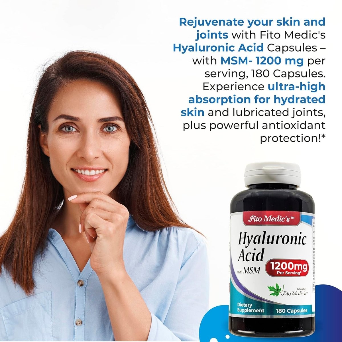 FITO MEDIC'S Lab - Hyaluronic Acid Capsules - with MSM - 1200 Mg per Serving, 180 Capsules, - Suppviv