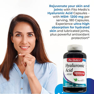 FITO MEDIC'S Lab - Hyaluronic Acid Capsules - with MSM - 1200 Mg per Serving, 180 Capsules, - Suppviv